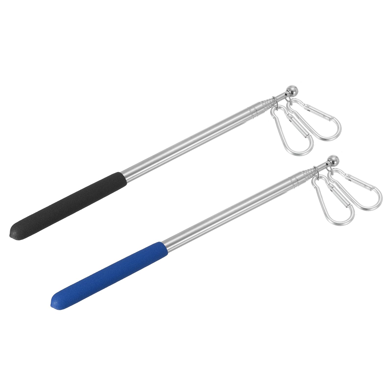 PATIKIL 5.2 Feet Telescopic Handheld Flagpoles, 2Pcs Tour Guide Flag Pole Stainless Steel Portable Collapsible Flag Pole with Clips for Teaching Pointer Training, Black, Blue