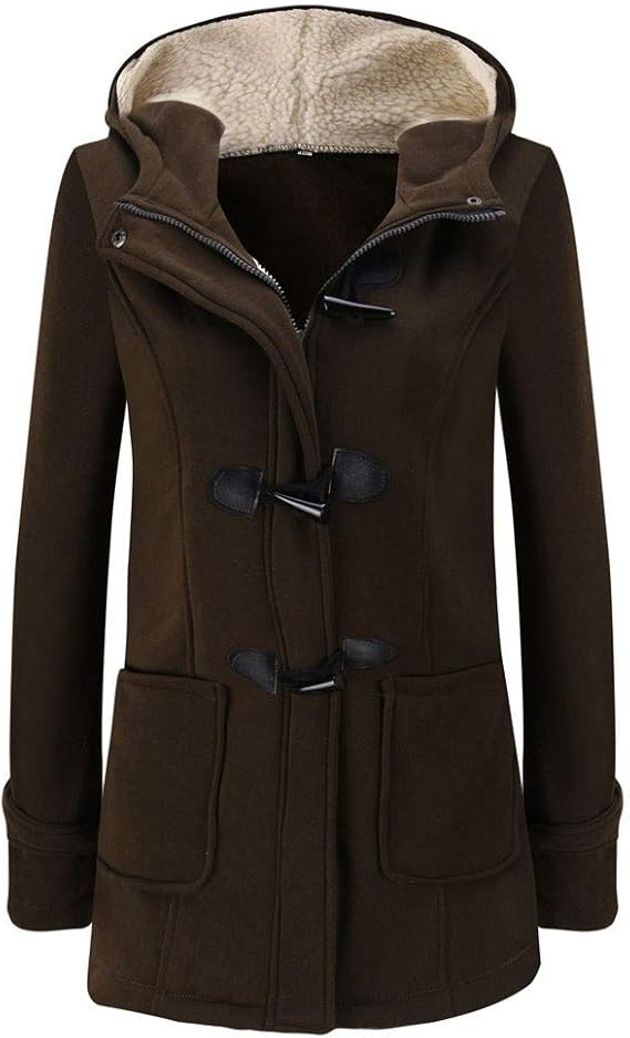 Ladies Womens Duffle Trench Coat Winter Thicken Casual Hooded Toggle