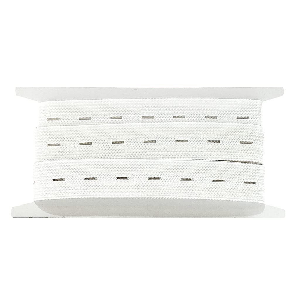 2M Elastic Rubber with Eyelets 2 Meters x 15 mm Wide, Elastic Tape with Eyelets, Sew Elastic Ribbon, White (101, 15 mm X 2M)
