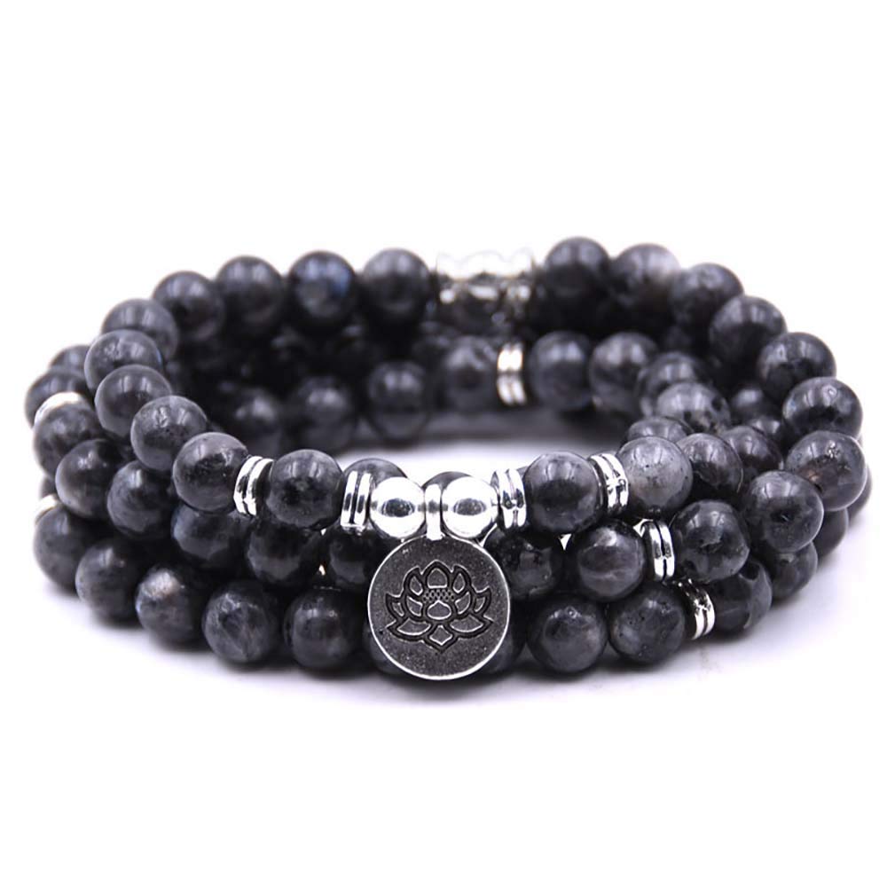 Self-Discovery 108 Natural Beads Mala Yoga Bracelet with Lotus Charm (Labradorite)