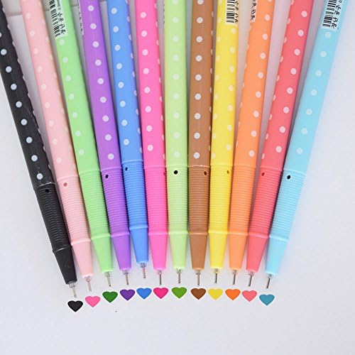 Ballpoint Gel Pens Set 12pcs Colorful Ink Heart Stationary School Gift Sweet Set Design, Multi Color Pen