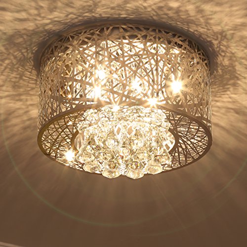 Saint Mossi Modern K9 Crystal Raindrop Chandelier Lighting Flush Mount LED Ceiling Light Fixture Pendant Lamp for Dining Room Bathroom Bedroom Livingroom 8 E12 Bulbs Required W16.8 x H9.7 - Thumbnail 3