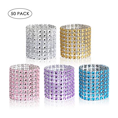 Napkin Rings, 50 Pack Plastic Gold Napkin Rings Silver Napkin Rings Buckles DIY Napkin Rings Bling Napkin Rings for Table, Desk, Wedding, Party, Dinner Decoration (Gold, Silver, Pink, Blue, Purple) - Thumbnail 7