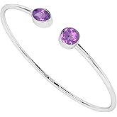 LUSTRE AND LIGHT Natural Gemstone 2 Stone Size Adjustable Twister Bangle Bracelet for Women, Birthstone Jewelry Gifts for Her Birthday, Anniversary, Christmas (Bezel-Set)