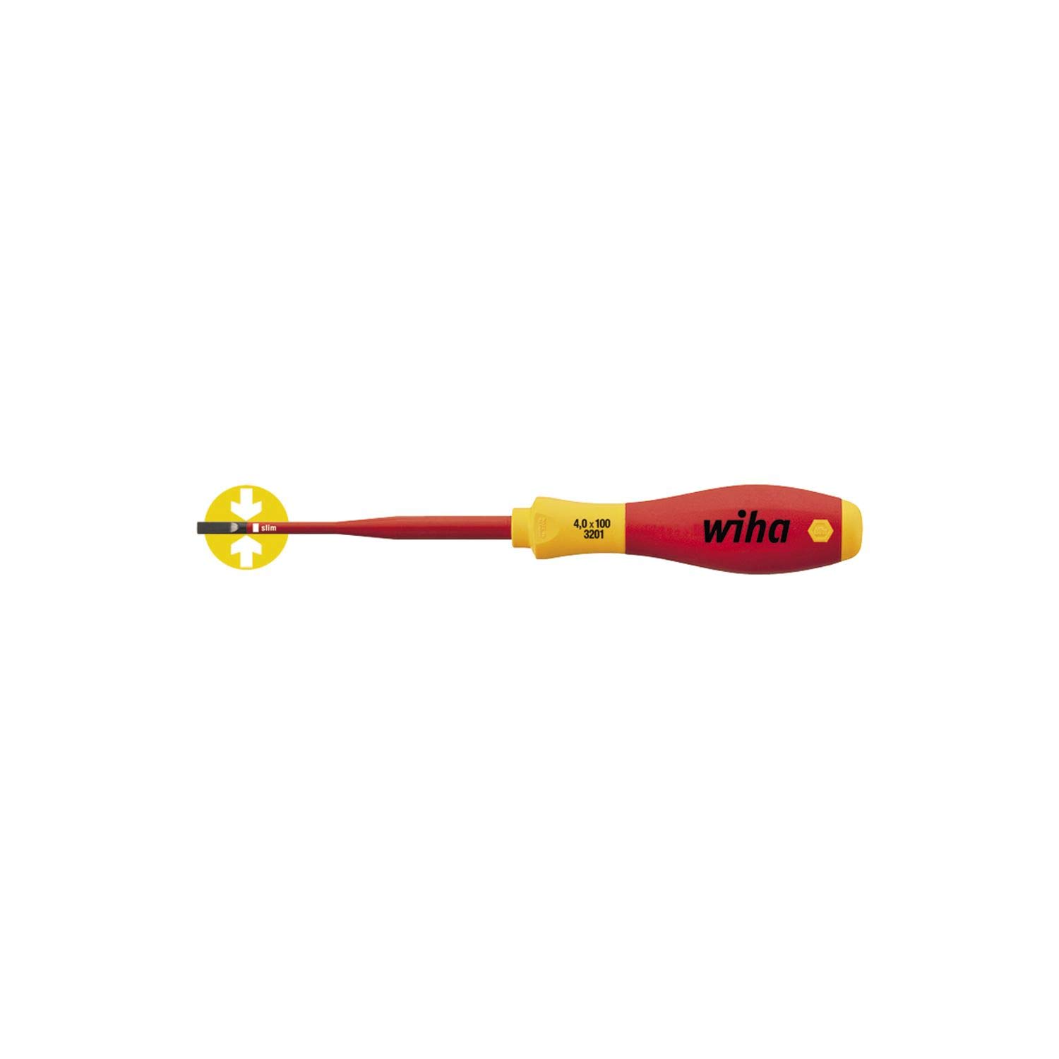 Wiha 3.5 x 100mm Slim Fix VDE Screwdriver Slotted