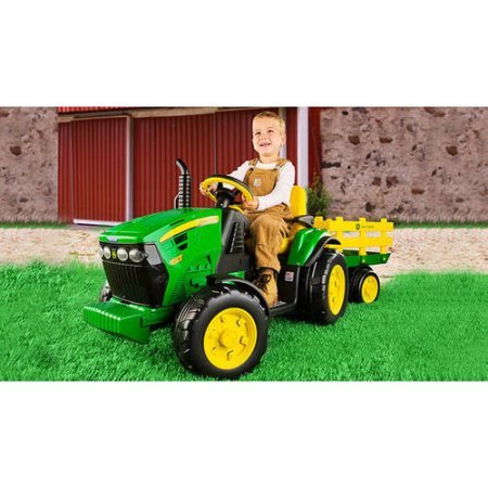 Peg Perego John Deere Ground Force 12-volt Tractor Ride-On, Kids' tractor ride-on looks like a real John Deere tractor
