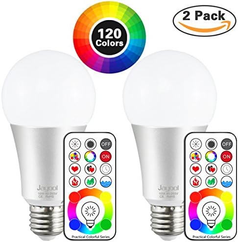 Jayool 10W E26 120 Multi Color Choices Color Changing Light Bulb With Remote Control, Timing and Dimmable, RGB+Daylight White(6000K) (2 Pack)
