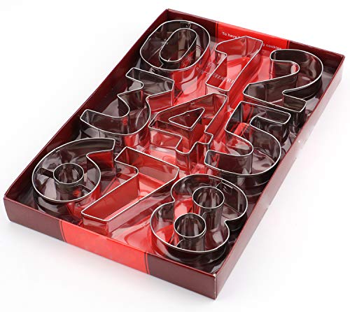 image for Lawei 9 Pieces Large Number Cookie Cutters - Stainless Steel Biscuits 