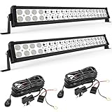 YITAMOTOR LED Light Bar 2pcs 24 inches Light Bar Spot Flood Combo Off Road Driving Lights with 2pcs Wiring Harness Compatible for Jeep, Pickup, ATV, Truck, 4x4, 4WD, Trailer, UTV, Boat, 120W LED Bar