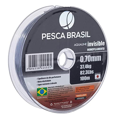 Pesca Brasil, Linha de Pesca Monofilamento Aqualine Invisible, com 0,70mm e ResistĂŞncia de 82lb, Caixa com 10 Carreteis de 100mts, Platinum