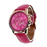 FAPIZI Clearance Women Quartz Watch}✿Fashion/Geneva Roman Numerals{Faux Leather}Analog Quartz/Ladies Wrist Watch (Hot Pink)