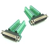 So-myshtech Connector Db25 D-sub Male Plug 25-pin Port 2 Row Terminal Breakout PCB Board(Pack of 2)
