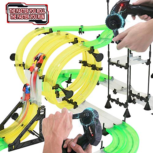 Racing Track Car Toys, 171pcs 38.7ft DIY Rail Car Race Track Set 2 Cars 2 Remote Controller, Build Your Own 3D Super Track Car Playset, Birthday Party Festival Gift with Free Assembly for Children - Thumbnail 5