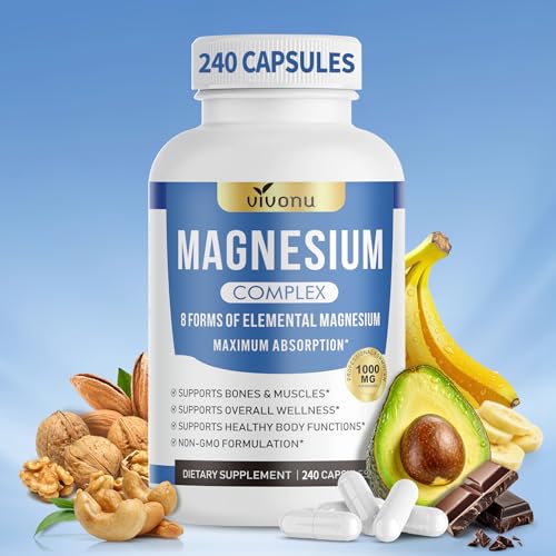 1000mg Magnesium Complex for Women and Men, Magnesium Glycinate, Citrate, Malate, Taurate, Oxide, Carbonate, Aspartate, Orotate, 8-in-1 Magnesium Supplement - Non GMO 240 Capsules