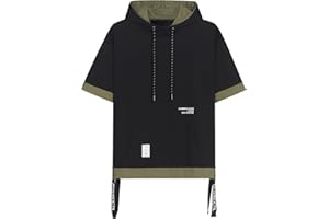 Covisoty Mens Short Sleeve Hoodie Soft Cotton Color Block Moisture Wicking Big Pocket Hip Hop T-Shirt Hoodie Sports