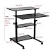 Wooden Mobile Standing Computer Work Station Desk Adjustable Height Rolling Presentation Cart Office Home Use (Black)
