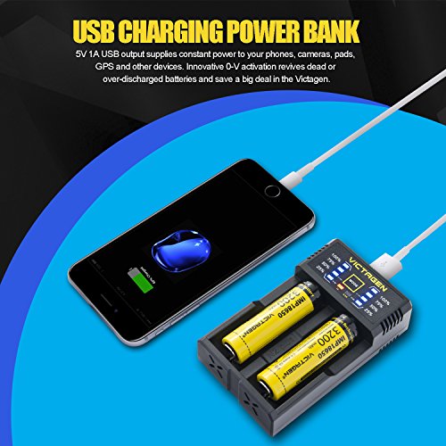 Victagen Universal Smart Charger,Intelligent Speedy Battery Charger for Rechargeable Batteries Ni-MH Ni-Cd AA AAA AAAA C D Li-ion LiFePO4 IMR 10440 Cylindrical Rechargeable Batteries