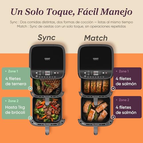 Cosori Air Fryer Turbo Tower Pro 10.8 Liter, PFAS Free Ceramic Coated Air Fryer, Dual Resistance with Turbo Blaze, Vertical Dual Basket Airfryer, 7-in-1 Multifunction, 2630W