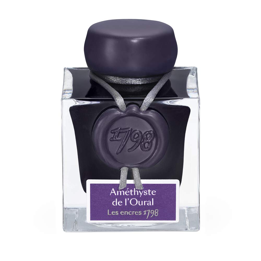 Jacques Herbin 15579JT - One bottle of 1798 silver glitter ink for fountain pen, rollerball, glass nib and penholder 50 ml, Amethyste de L'oural/ Ural Amethyst
