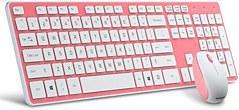 Bfriend 2.4G Wireless Quiet Click Keyboard and Mouse Combo Noiseless Chocolate Keys with Nano USB Receiver for PC and Mac(Pink,RF1430K)