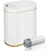 ELPHECO Motion Sensor Bathroom Trash Can with Lid 2 Gal Automatic Trash Can | Butterfly Lid, Room Decor Bathroom Accessories, Motion Sensor Wastebasket Garbage Can, Kitchen Living Room Office, White Gold