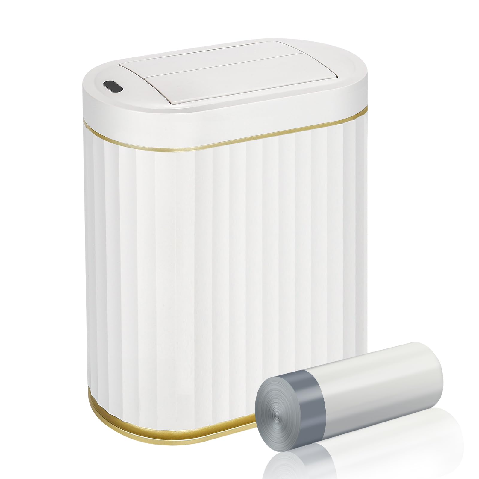 Photo 1 of ELPHECO Bathroom Trash Can with Lid Butterfly, Motion Sensor Trash Can Bathroom Decor Automatic Garbage Can Wastebasket Bathroom Accessories, Kitchen, Living Room, Office, White Gold