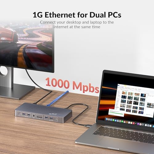 AV Access KVM Switch Docking Station for MacBook, USB C KVM Switch 2 Monitors 2 Computers, 4K Dual HDMI Displays, 1 Laptop + 1 Desktop Switching, Ethernet, 100W Power Delivery, Edid Emulation