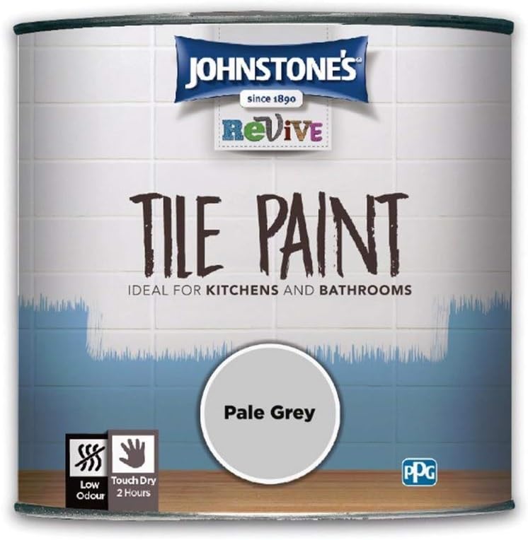 Johnstone's Revive Tile Paint Pale Grey 750 ml Gloss Finish Upcycling
