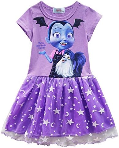 zaring Vampirina Little Girls' Printed Dress Cartoon Design Half Sleeves Costumes Casual Dress for Party Dress Celebration