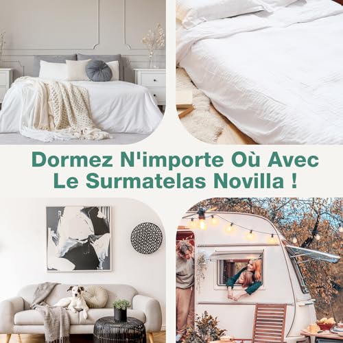 Novilla Surmatelas 160x200, 5CM, Surmatelas en Mousse à Mémoire de Forme Gel, Mousse en Matériau Bambou, Évacuation de L'humidité, Avec Design Antidérapant et Certification de Sécurité, Lavable | 2" Memory Foam Mattress Topper, Machine Washable Cover, 4 Elastic Fastening Straps