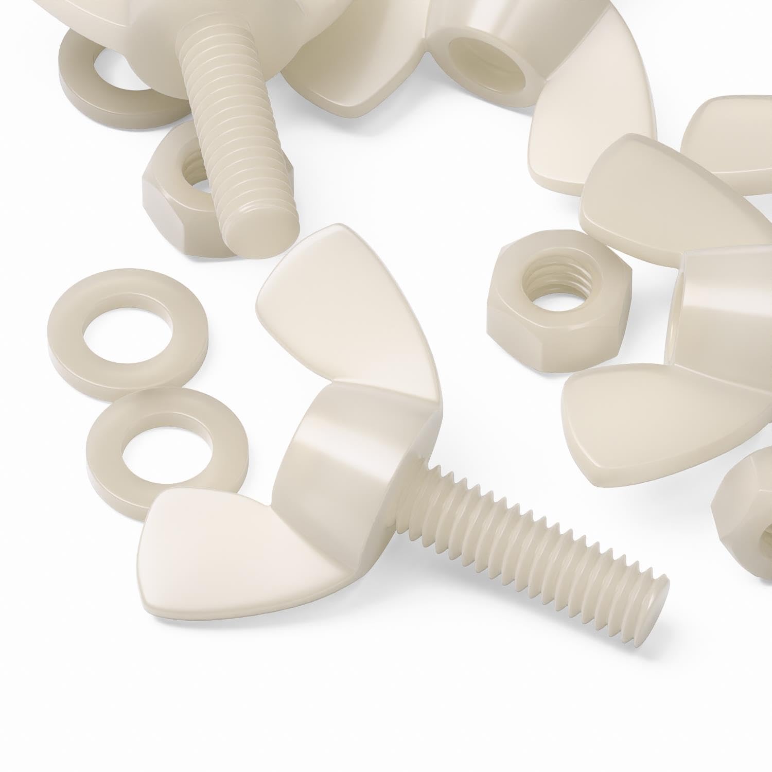 50x Nylon Butterfly, Wing Nut with Thread, Machine Screws, Includes Nuts & washers, M6 x 20mm