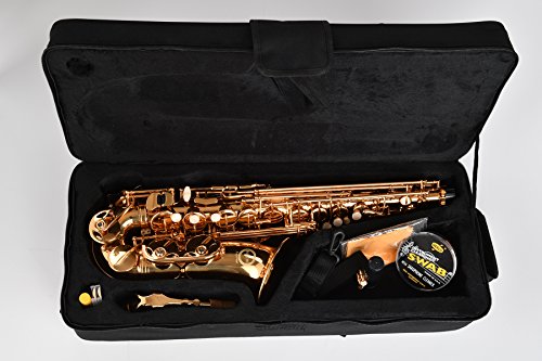 NEW! Herche Superior Alto Saxophone AS-630 Best for Students - Durable forged keys -Plush lined Saxophone BackPack Case - Leather Pads - Cork Grease - Saxophone Neck Strap - #2 Rico Saxophone Reeds