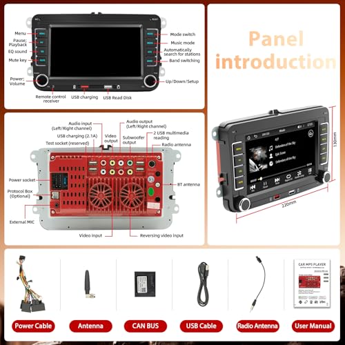 Car Radio for VW Golf 5 Golf 6 Polo Touran Passat Tiguan Skoda Touran EOS, Apple CarPlay and Android Auto Wireless, 7 Inch Screen Bluetooth FM AM USB RDS SWC Mirror Link for iOS/Android+Canbus