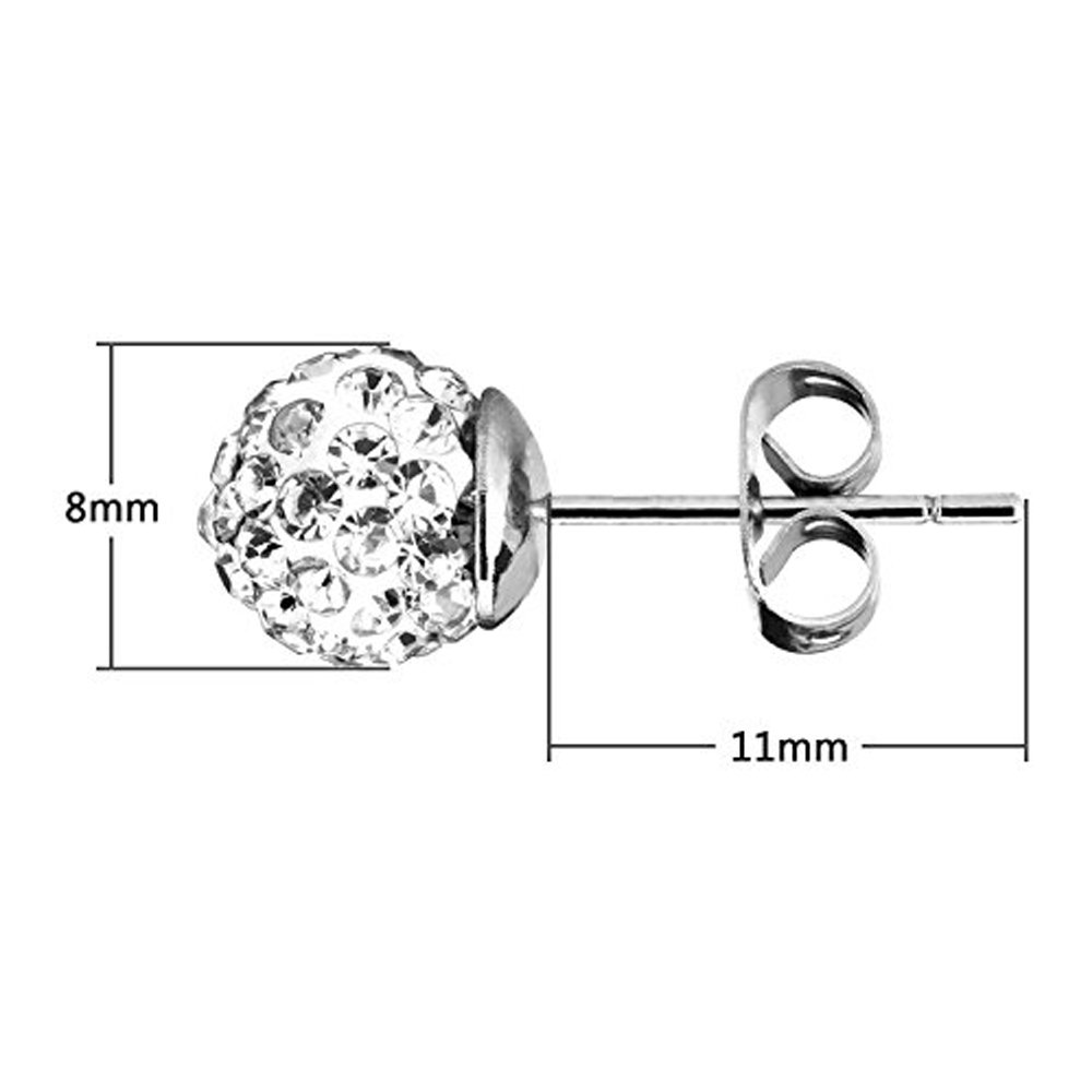 UHIBROS 316L Surgical Stainless Steel Stud earrings Round Ball Diamond Ear Stub