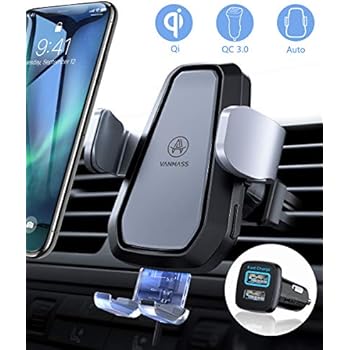 VANMASS Wireless Car Charger Mount, Automatic Clamping 10W 7.5W Qi Fast Charging Mount, Air Vent Phone Holder with QC 3.0 Fast Charger, Compatible with iPhone 11 Pro Max Xs X 8, Samsung S10 S9 Note 10