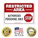 Restricted Area Authorized Personnel Only Stop Sign, (2 Pack) 10x7 Inches, 4 Mil Vinyl Decal Stickers Weather Resistant, Made in USA by Signs