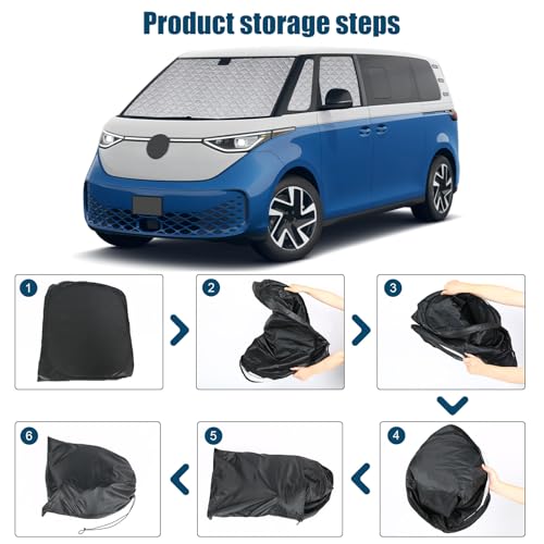 Opaltool Front Car Sun Shade for VW ID Buzz 2022-2026, 5PCS Car Windshield Sunshade, Block UV Rays, Protect Privacy and Sun, No Suction Cups Needed