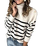 Asvivid Striped Turtleneck Button Knit Sweaters for Women Lightweight Long Sleeve Knit Pullover J...