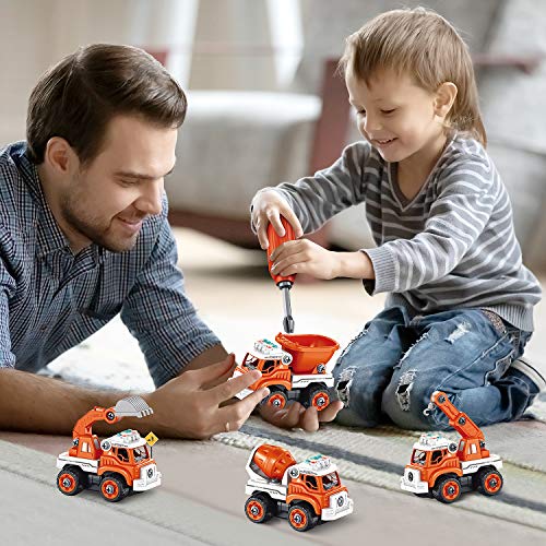 RC Toy Trucks Set 4in1 Take Apart Toys Farm Tractor with Electric