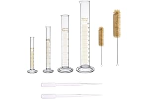 Thick Glass Graduated Measuring Cylinder Set 5ml 10ml 50ml 100ml Glass with 2 Plastic Graduated Dropper 2 Brushes