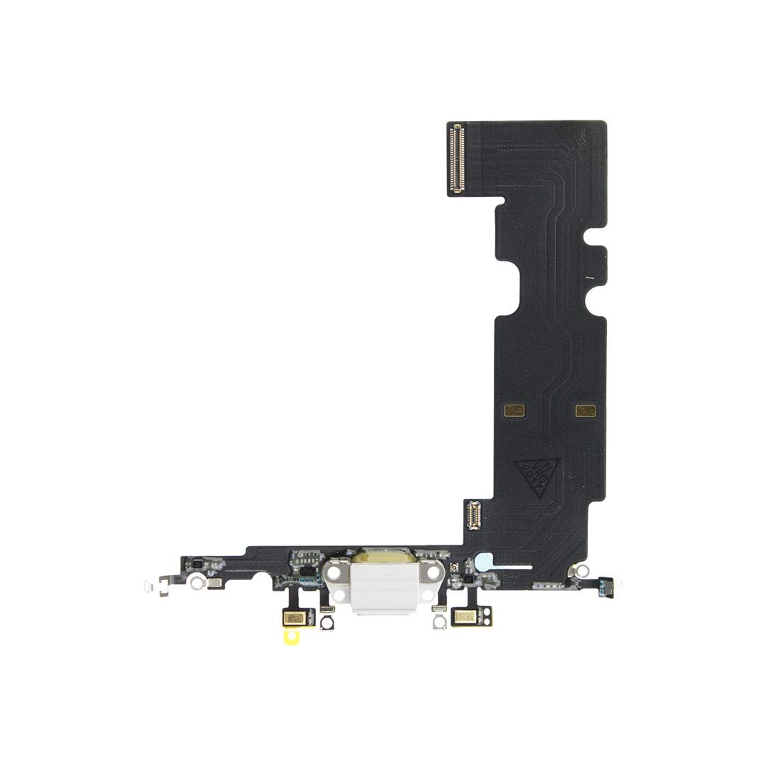 OnlyTech - Charging Connector flex cable compatible with iPhone 8 Plus Silver - Charging Port with White USB Dock, Microphone and GSM Antenna