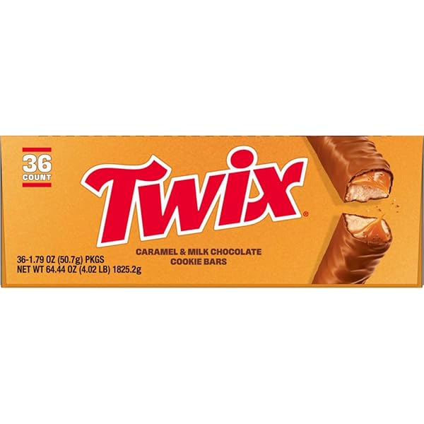 TWIX BULK CHOCOLATE CANDY INDIVIDUALLY WRAPPED, FULL SIZE, CARAMEL CHOCOLATE COOKIE CANDY BAR, PERFECT FOR SNACKS, PARITES, GOODIE BAGS, HOLIDAYS 36-COUNT BOX