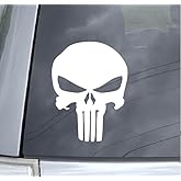 Punisher Skull Decal Vinyl Sticker for Car Truck Van Windows Laptop, White Skull Bumper Sticker | White | 5.5 inches