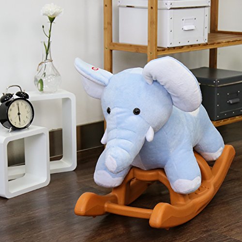 Peach Tree Kids Animal Rocker Plush Rocking Horse Elephant Theme Ride on Toy Style Riding Rocker with Sound, Blue