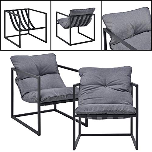 casa.pro Gartenmöbel Set 4-teilig Gartenset Gartengarnitur mit Polsterkissen Sitzgarnitur aus Sitzbank Sessel Couchtisch Outdoor-Möbel mit Stahlgestell Sitzgruppe Schwarz/Grau – Bild 7