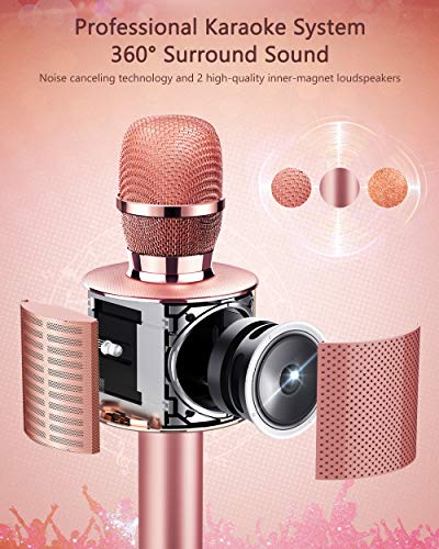 TECBOSS Microphone for Kids, Wireless Bluetooth Karaoke Microphone with LED Lights, The Best Gifts Toys for 4 6 8 10 12 Year Old Girls Boys - Thumbnail 4