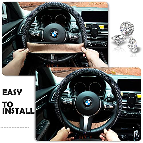 Magiona Bling Steering Wheel Cover Crystal Diamond Steering Wheel Cover Rhinestone Sparkling for Women Car SUV Van Auto Universal Fit 14.5-15 Inch