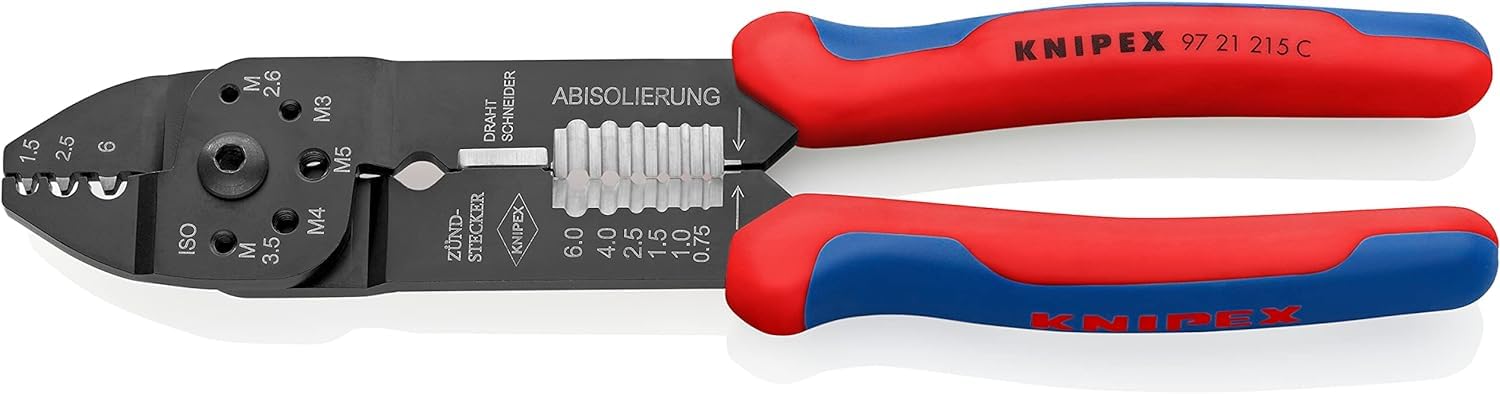 KNIPEX Crimping Pliers Black Lacquered with Multi-Component Handles 230 mm, 97 21 215 C