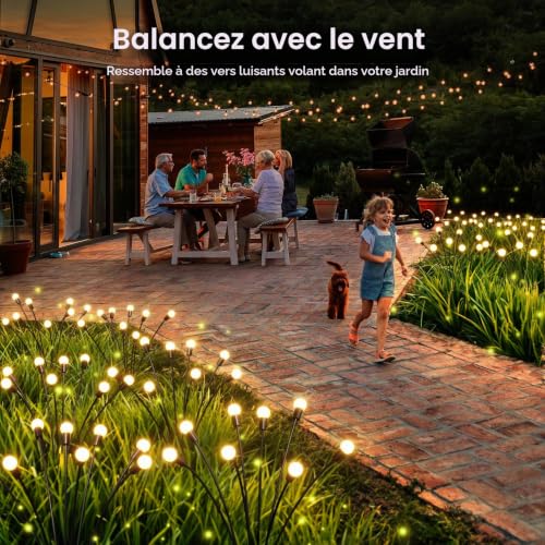 GEARLITE Firefly Garden Solar Light, 4 Pieces Outdoor Solar Light, IP65 Waterproof 8 LED Solar Outdoor Lamp Flowers Decorative for Garden, Terrace, Patio, Courtyard, Warm White