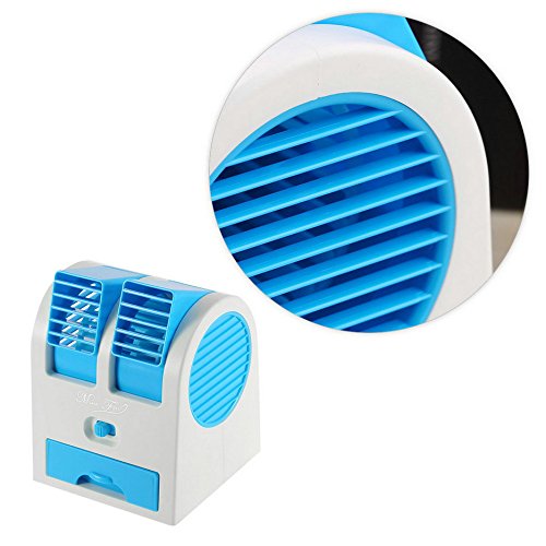 DShop Desktop Dual Bladeless Portable Adjustable Angles Scented Air Conditioning Air Cooler USB Electric Mini Fan (Blue)